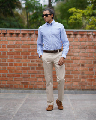 vintage blue shirt and chinos