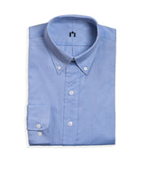 Hudson Button Down in Cotton Herringbone Azure Herringbone