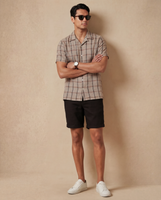 Havana Camp Shirt Sandstone Check Linen