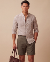 Malabar Band Collar Shirt Newsprint Stripe Linen