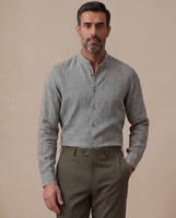 Malabar Band Collar Shirt Rainwash Stone Linen