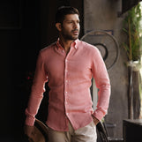 Corfu Essential Linen Shirt Salmon Fabric Dyed Linen