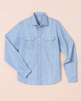 Reno Spread Collar in Indian Chambray Dusty Blue