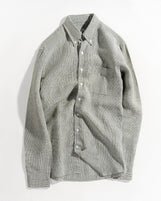 Corfu Button Down in Houndstooth Linen Green Houndstooth