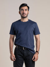 Vienna in Midweight Cotton Jersey Crew Navy