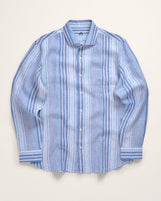 Corfu Spread Collar in Striped Linen Aegan Stripes