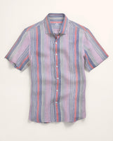 Corfu Spread Collar in Striped Linen Carnival