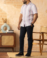 Corfu Spread Collar in Striped Linen Carnival