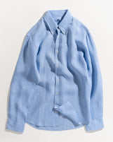 Corfu Button Down in Solid Linen Gulf Stream