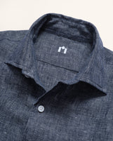Corfu Spread Collar in Solid Linen Ink Wash
