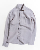 Corfu Spread Collar in Houndstooth Linen Khakhi Houndstooth