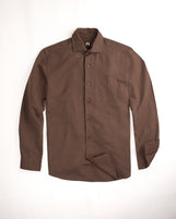 Corfu Spread Collar in Garment-Dyed Linen-Cotton Hot Chocolate