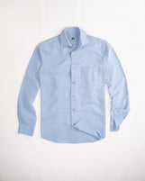 Corfu Spread Collar in Garment-Dyed Linen-Cotton Powder Blue