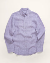 Corfu Spread Collar in Striped Linen Mulberry Stripes
