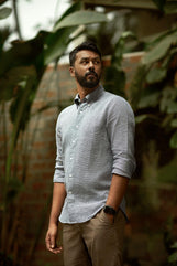Corfu Essential Linen Shirt Navy Houndstooth Linen