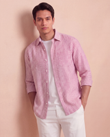 Corfu Spread Collar in Striped Linen Campari Stripe