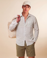 Corfu Spread Collar in Striped Linen Elm Stripe