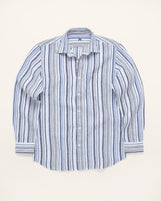 Corfu Spread Collar in Striped Linen Portofino Stripe