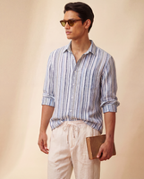 Corfu Spread Collar in Striped Linen Portofino Stripe