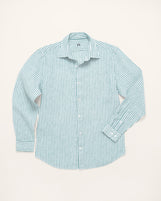 Corfu Spread Collar in Striped Linen Spearmint Stripe