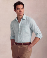 Corfu Spread Collar in Striped Linen Spearmint Stripe