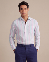 Corfu Spread Collar in Striped Linen Sorbet Stripe