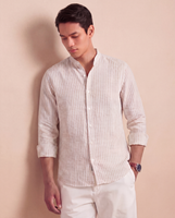 Malabar Band Collar Shirt Biscuit Stripe Linen