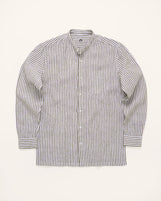 Malabar Band Collar Shirt Newsprint Stripe Linen