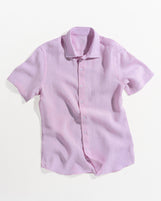 Corfu Spread Collar in Garment Dyed Linen Lilac Snow