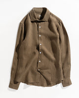 Corfu Spread Collar in Garment Dyed Linen Martini Olive