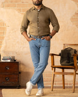 Corfu Essential Linen Shirt Martini Olive Fabric Dyed Linen