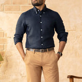 Corfu Button Down in Garment Dyed Linen Navy