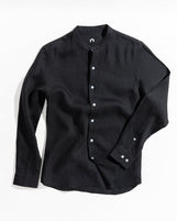 Malabar Band Collar Shirt Onyx Black Fabric Dyed Linen
