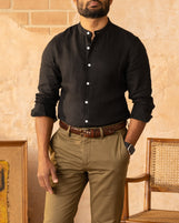 Corfu Essential Linen Shirt Onyx Black Fabric Dyed Linen