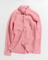Corfu Button Down in Garment Dyed Linen Salmon